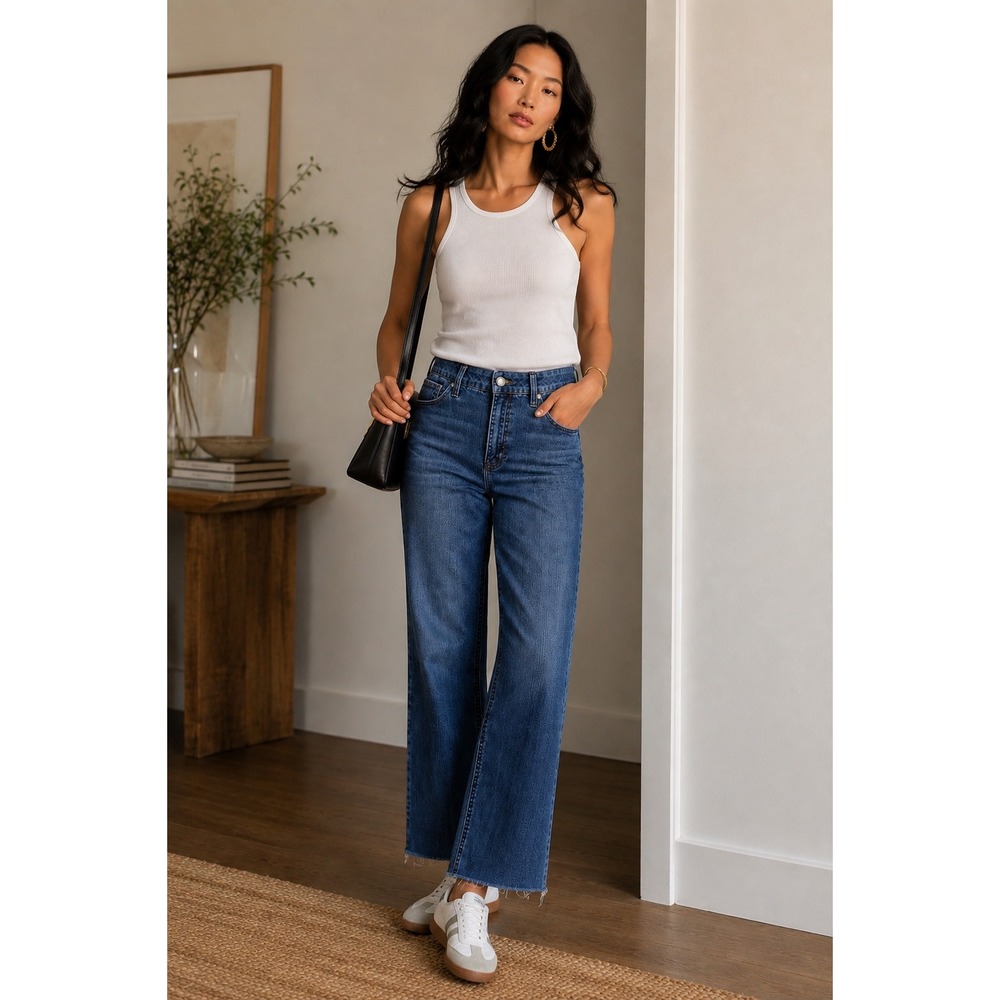 Seven7 Women's Size 16 Straight Leg Jeans Medium Wash Raw Hem Stretch